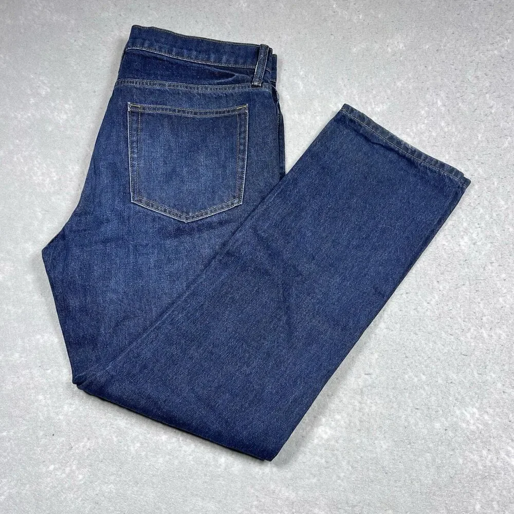 J. Crew Straight Jeans Mens Size 36 Dark Wash Blue Comfy Stretchy Denim